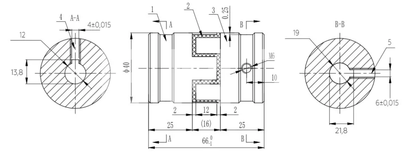 Муфта кулачковая стальная XL1 (GE-T 24B-24B/RED 98Sh) с готовым отверстием, d1=12/d2=19 мм+шпон паз, EMT | ЕМТ